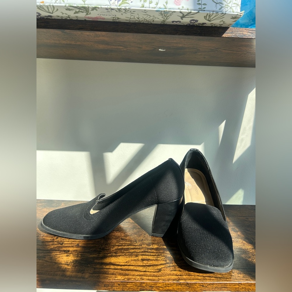 Adrienne Vittadini Black Block Heel Loafers Size 8.5